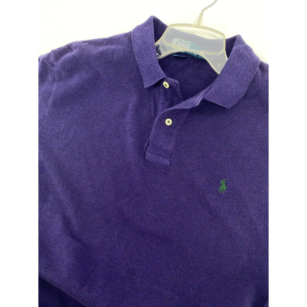 Polo Ralph Lauren Mens Purple Short Sleeve Pique Cotton Polo Large Green Pony - Picture 1 of 7